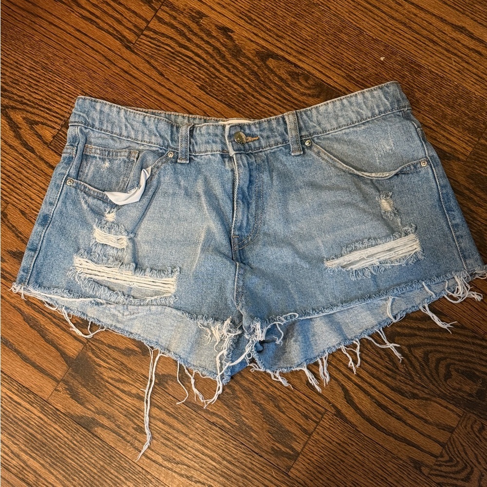 refuge Light Wash Distressed Denim Cutoff Shorts